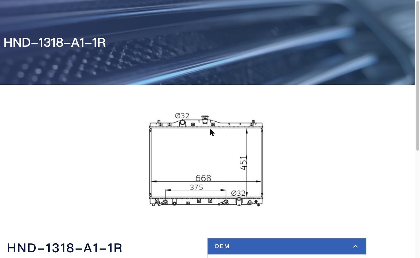Car Radiator HND-1318-A1-1R