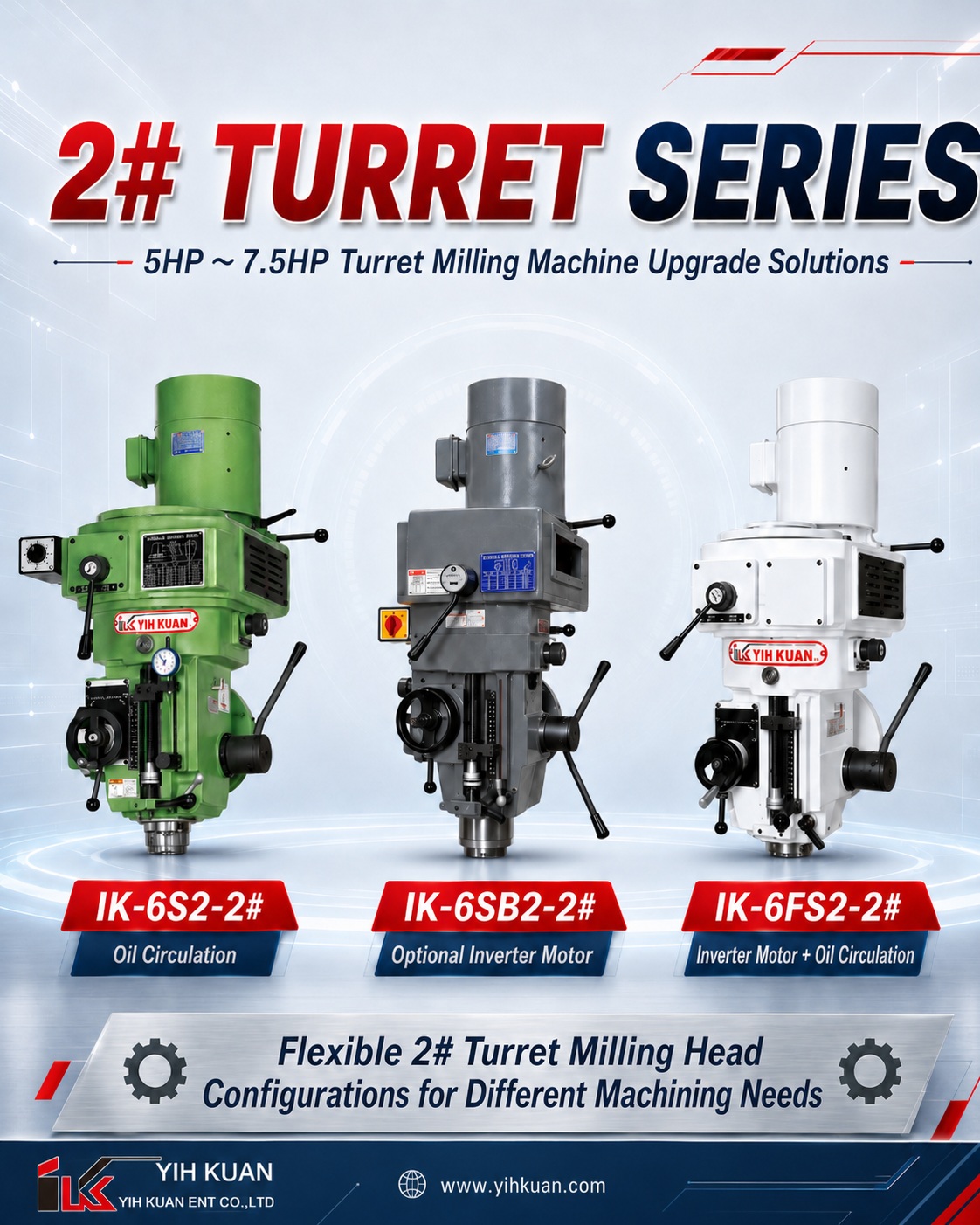 How to Choose a 2# Turret Milling Head? YIH KUAN Explains 5HP–7.5HP Turret Milling Head